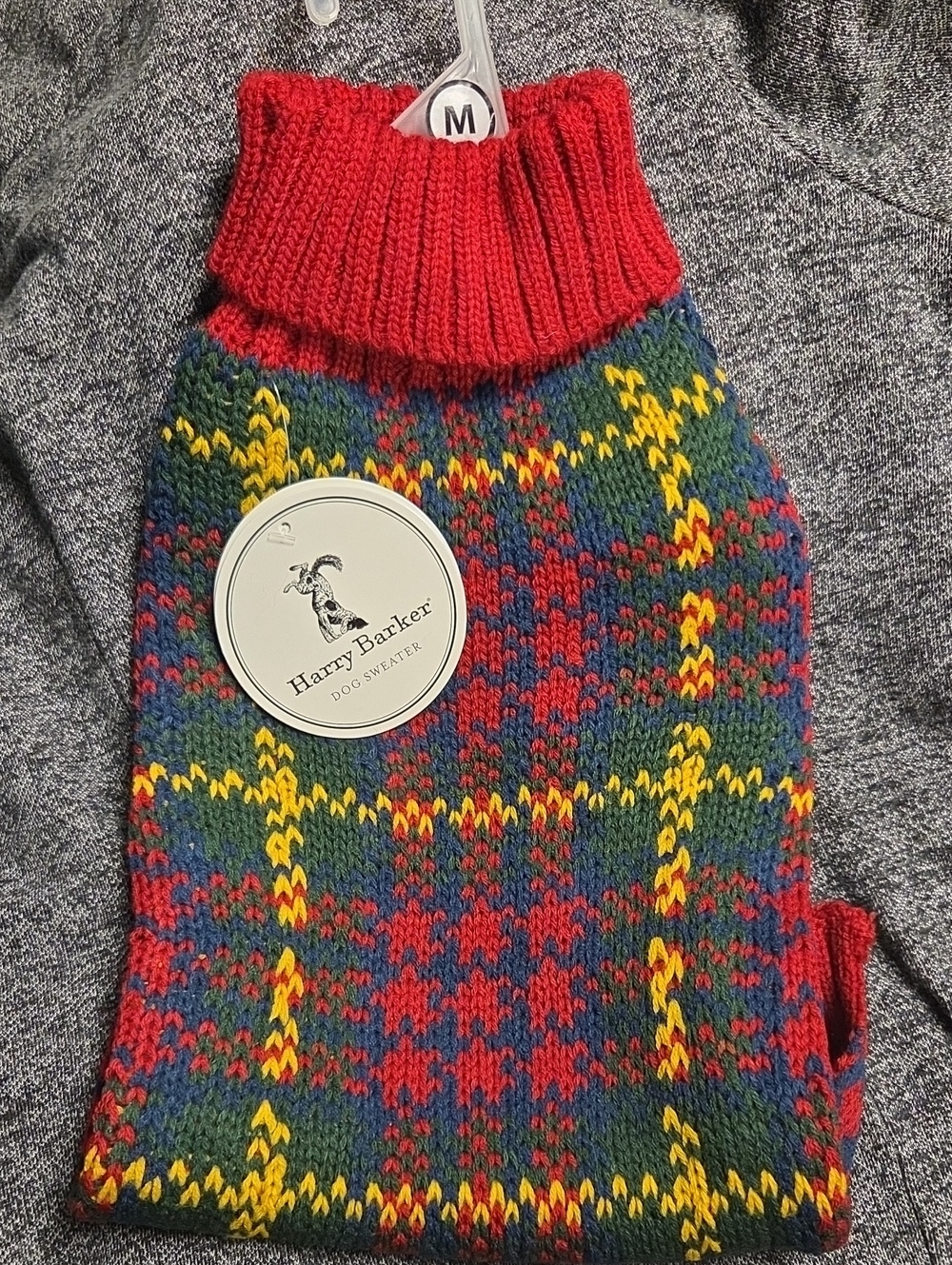 Red Plaid Knit Dog Sweater with Ribbed Collar